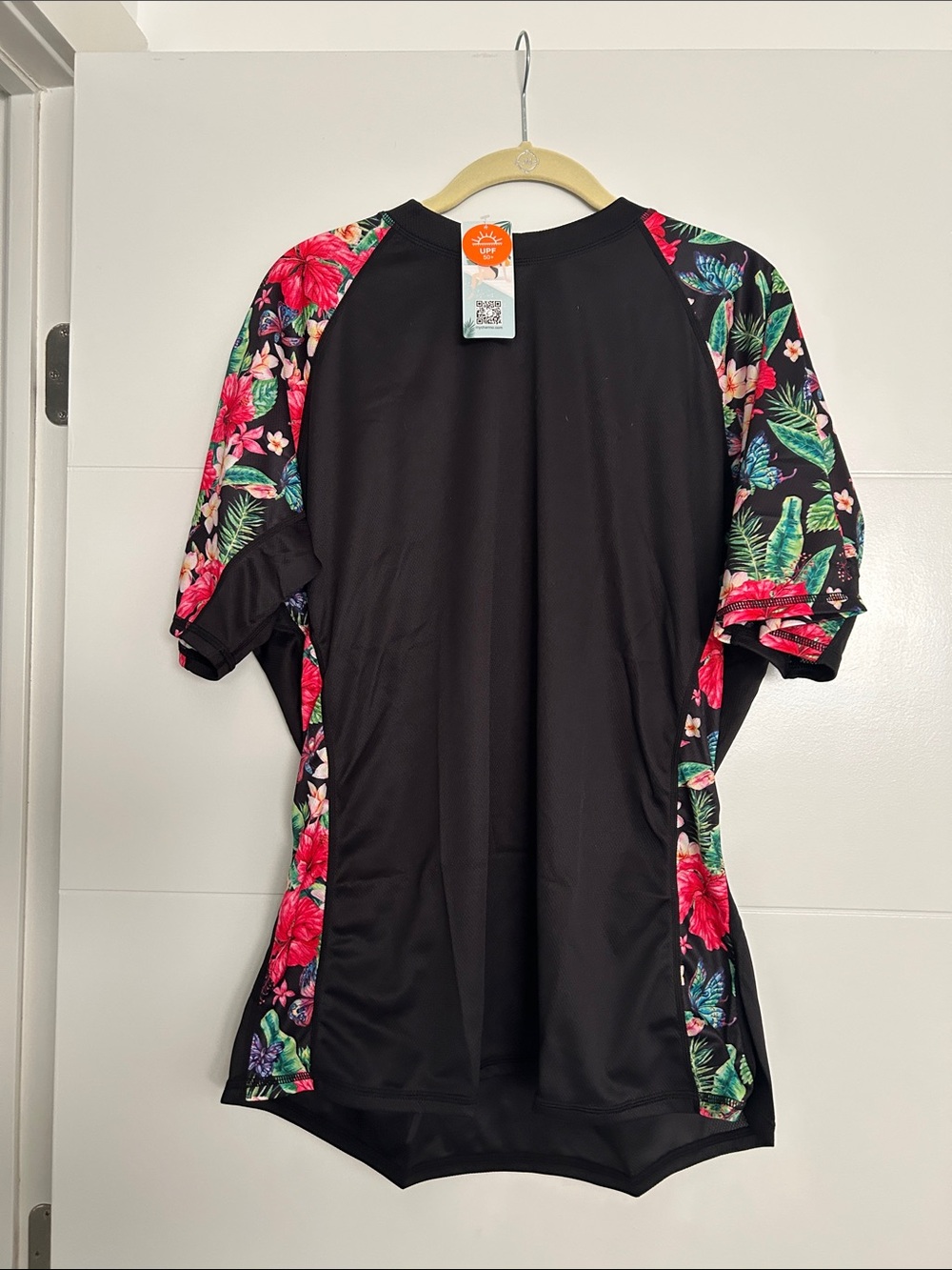 Black Floral  Swim UPF 50+ - Tropical Print shirt/rash guard size 2XL